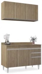 Armário Cozinha e Balcão Com Tampo 120cm Michigan Castanho  - Lumil