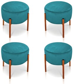 Puff Banqueta Decorativo Industrial Cobre Kit 4 Iron Suede D03 - D'Rossi - Azul Turquesa