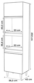 Paneleiro Torre Quente para Cozinha 02 Portas Ruth 56 cm L06 - D'Rossi - Castanho e Cinza