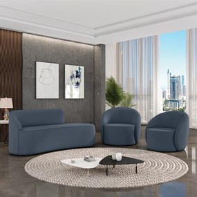 Sofá 2 Lugares Orgânico 140cm Morgan e 2 Poltronas Lua Suede D03 - D'Rossi - Azul Marinho