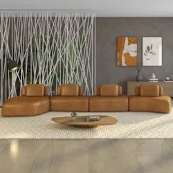 Sofá Ilha Com Chaise 589cm Living Moby Sintético Caramelo Z08 - Mpozen