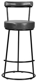 Banqueta Alta Cozinha 70cm Encosto Industrial Aço Ziria Pu S02 - D'Rossi - Preto