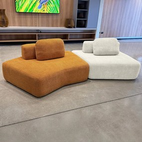 Sofá Ilha Sala de Estar Modulado Dakota Encosto Almofadas Soltas Bouclê Rústico Terracota/OffWhite G33 - Gran Belo