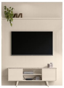 Painel TV 65 Pol 179cm Ripado Valen e Rack Bancada Korelli Calacata/Off White M20 - D'Rossi