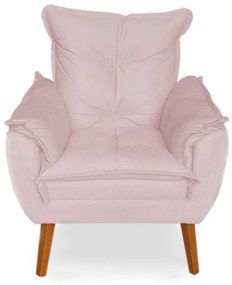 Poltrona Decorativa Apolo Pés Madeira Suede Rosa Bebê - Sheep Estofados - Rosa