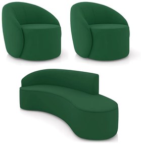 Sofá 4 Lugares Orgânico 220cm Morgan e 2 Poltronas Lua Veludo D03 - D'Rossi - Verde