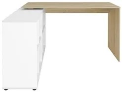 Mesa Escrivaninha em L 140x130cm 8 Nichos Eron A06 Carvalho/Branco - M