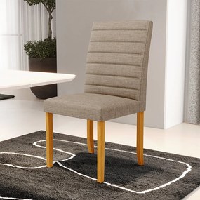 Kit 5 Cadeiras de Sala de Jantar Estofadas Veiga Madeira Maciça Linho Bege Escuro G78 - Gran Belo