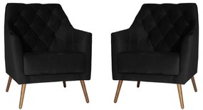 Kit 2 Poltronas Atena Decorativa Botonê Pés Palito Veludo Preto