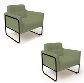 Poltrona Sala Industrial Alta Tubo Preto kit 2 Elisa Bouclê D03 - D'Rossi - Pistache