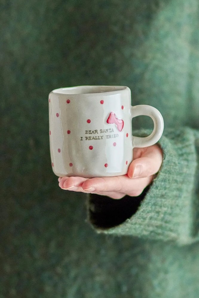 Beżowy kamionkowy kubek ze świątecznym motywem 250 ml Christy – Bloomingville