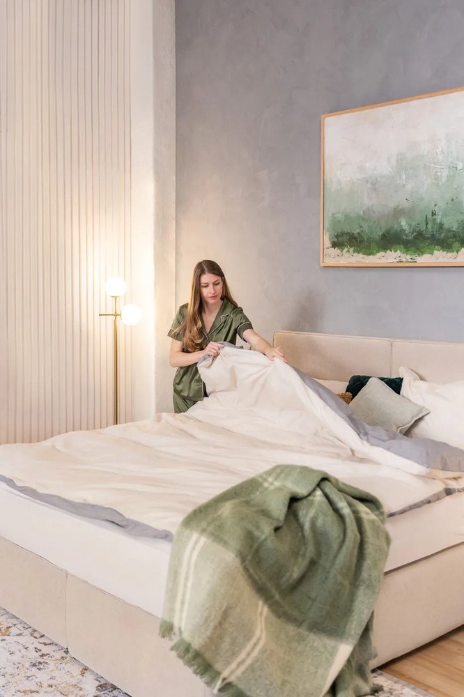 Szaro-beżowa pościel dwuosobowa z bawełny renforcé z prześcieradłem 4-częściowa 200x220 cm – Mila Home