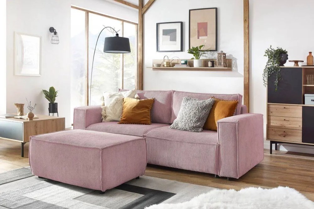 Jasnoróżowy sztruksowy puf Nihad – Bobochic Paris