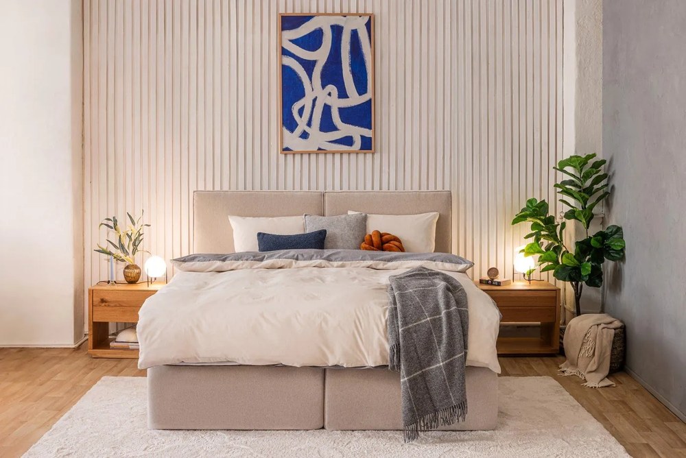 Szaro-beżowa pościel dwuosobowa z bawełny renforcé z prześcieradłem 4-częściowa 200x220 cm – Mila Home