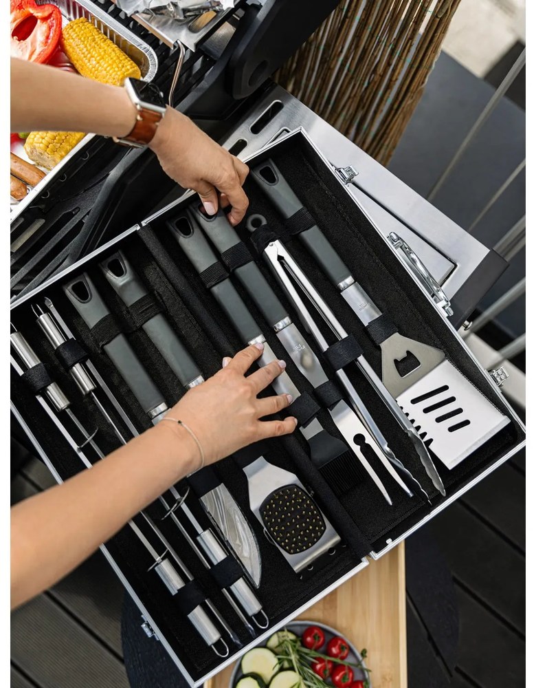 Zestaw 11 akcesoriów do grilla w walizce Cattara Alu Grey Line