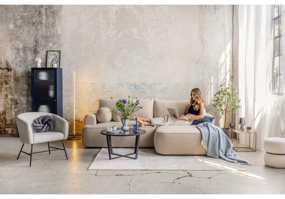 Biały puf z materiału bouclé Milford – House Nordic