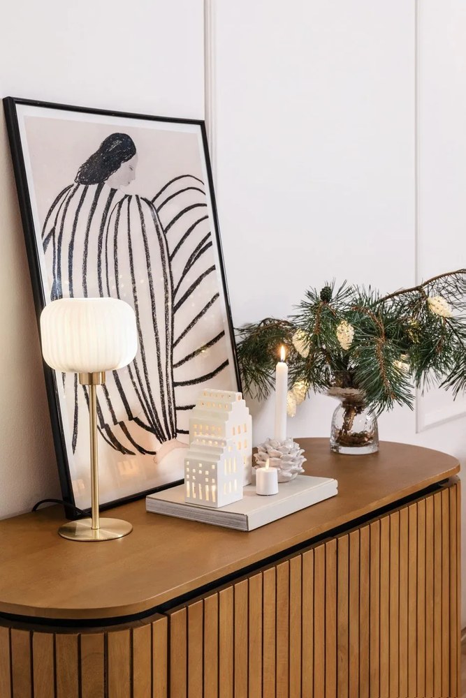 Lampa stołowa w kolorze bieli i mosiądzu Markslöjd Sober