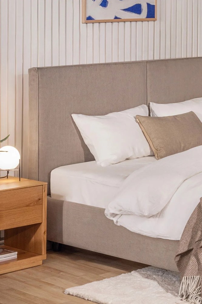 Szarobrązowe tapicerowane łóżko dwuosobowe ze schowkiem i stelażem 160x200 cm Myra Bold – Bonami Selection