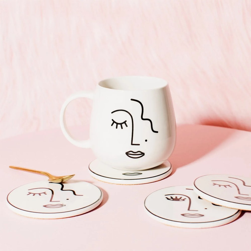 Biały porcelanowy kubek kubek Sass & Belle Abstract Face