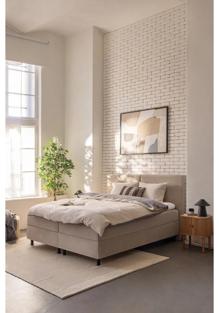 Szaro-beżowa pościel dwuosobowa z bawełny renforcé z prześcieradłem 4-częściowa 200x220 cm – Mila Home