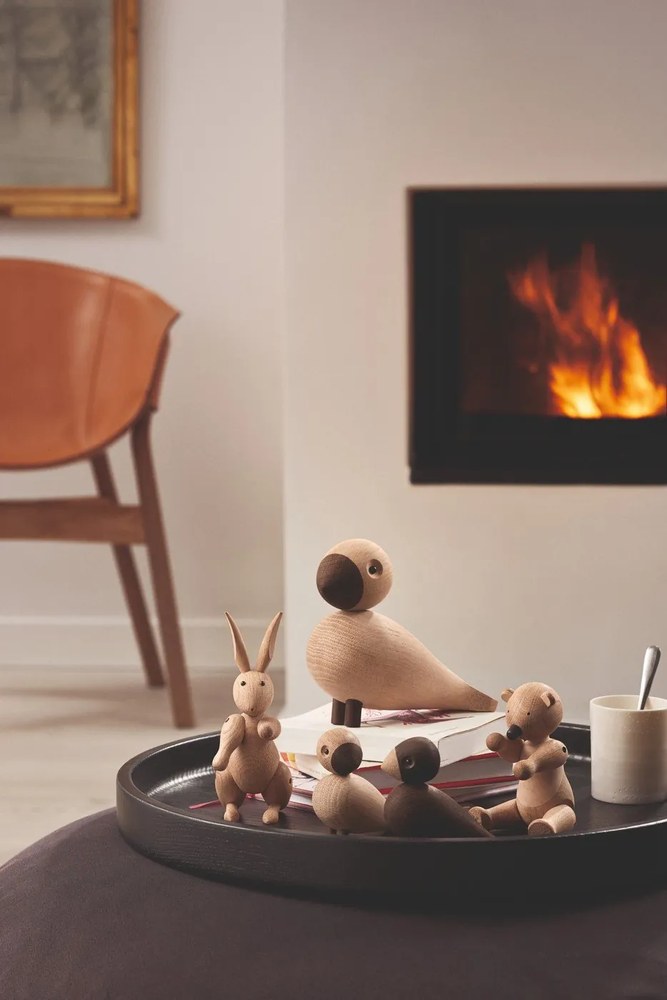 Zestaw 2 figurek z litego drewna dębowego Kay Bojesen Denmark Lovebirds