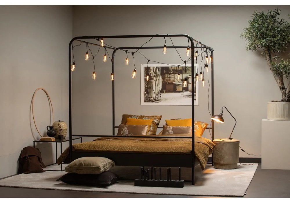 Czarne metalowe łóżko dwuosobowe vtwonen Bunk, 160x200 cm