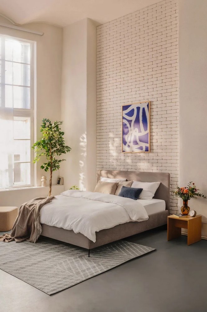 Szarobrązowe tapicerowane łóżko dwuosobowe ze stelażem 160x200 cm Noira Slim – Bonami Selection