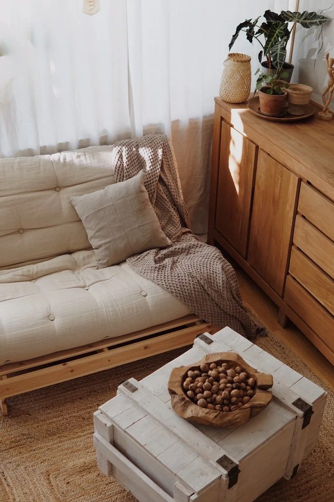 Szarobeżowa lniana rozkładana sofa 140 cm Roots – Karup Design