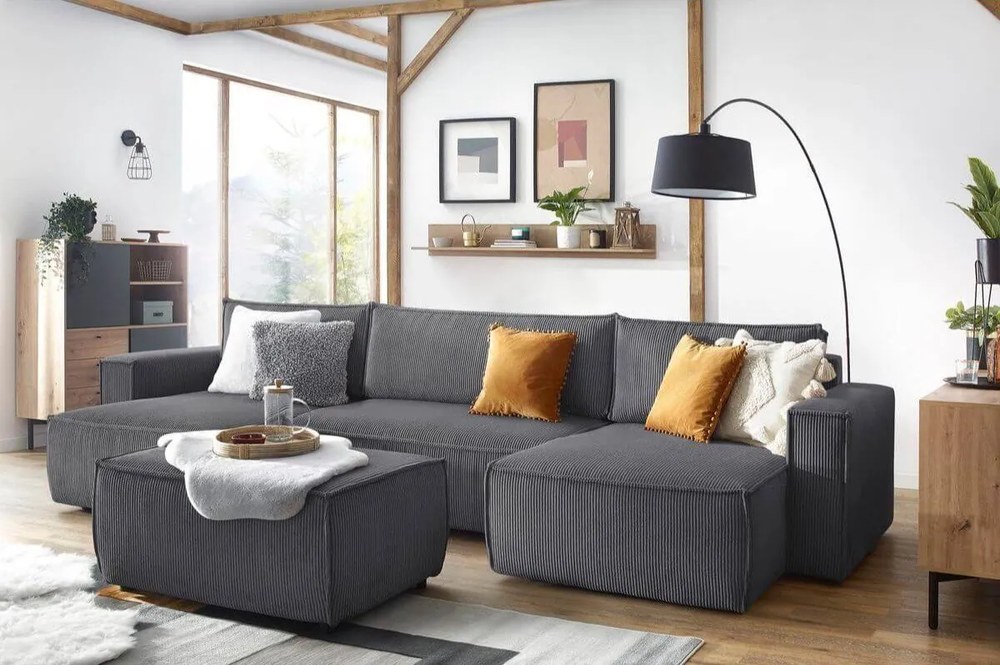 Ciemnoszary sztruksowy puf Nihad – Bobochic Paris