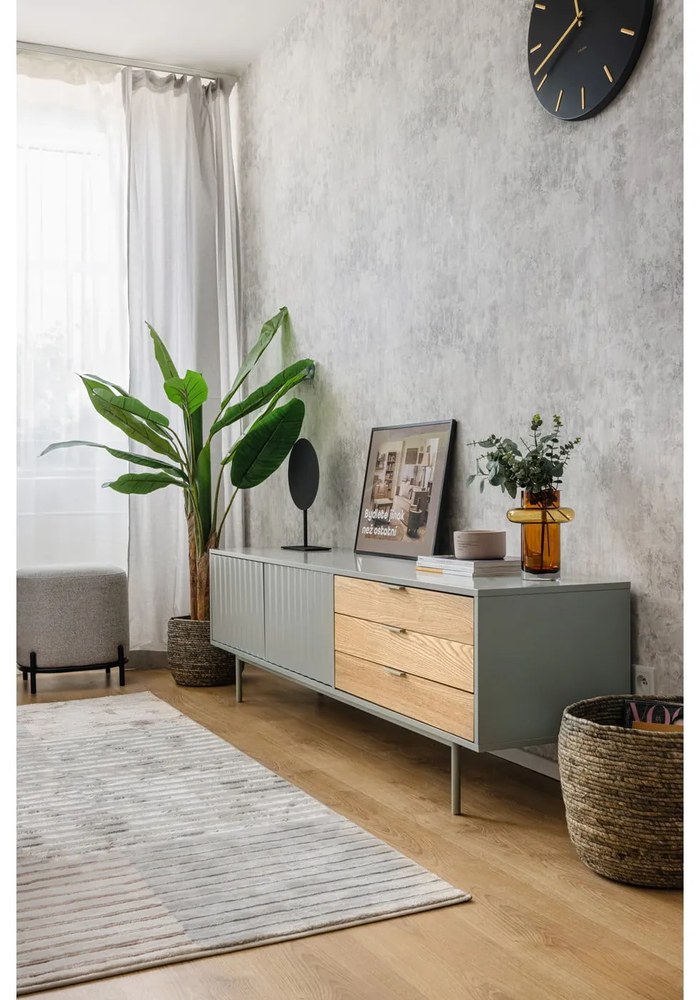 Szaro-naturalna szafka pod TV w dekorze dębu 180x52 cm Sierra – Teulat