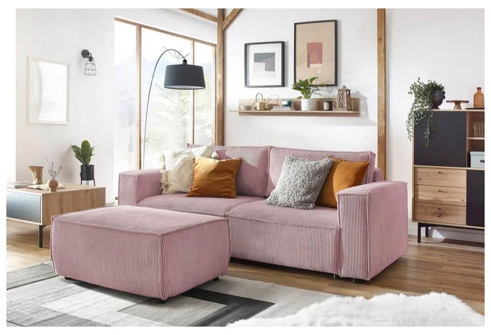 Jasnoróżowa sztruksowa rozkładana sofa 245 cm Nihad – Bobochic Paris