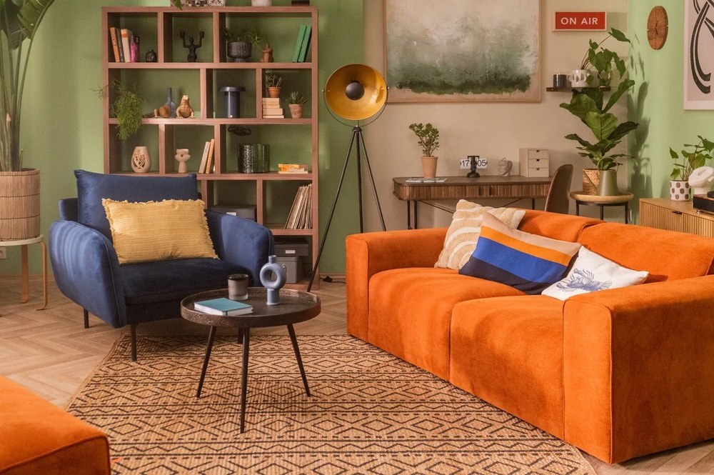 Pomarańczowa sztruksowa sofa modułowa Scandic Sting