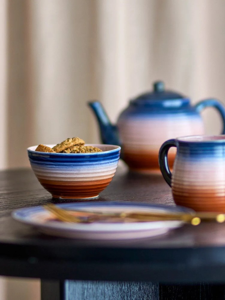 Niebieskie/pomarańczowe ceramiczne miski zestaw 4 szt. 110 ml Tatum – Bloomingville