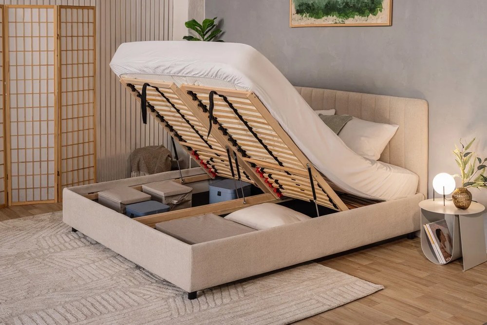 Beżowy tekstylny pojemnik z pokrywką 35x26x19 cm Soft Storage – Bigso