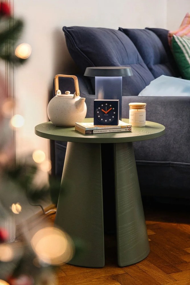 Ciemnoniebieski aksamitny narożnik rozkładany Miuform Stylish Stan L, prawostronny