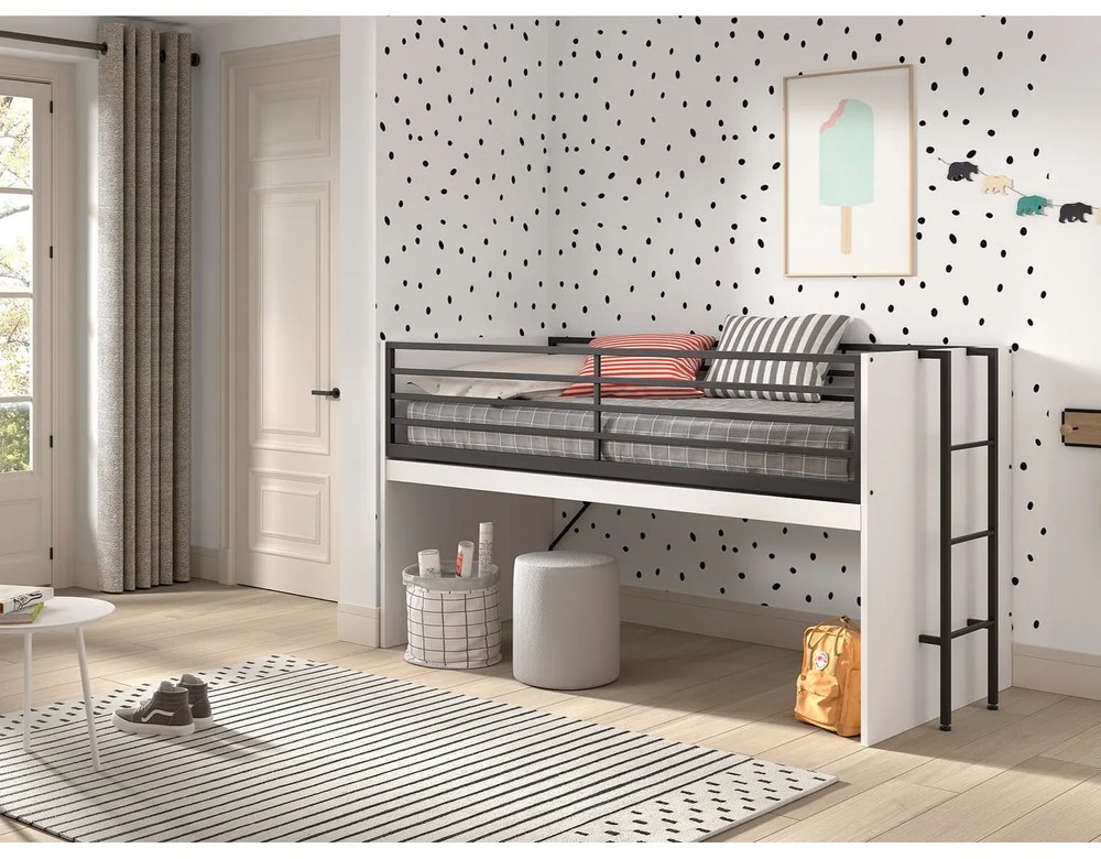 Białe podwyższone łóżko dziecięce ze stelażem 90x200 cm Sam – Vipack