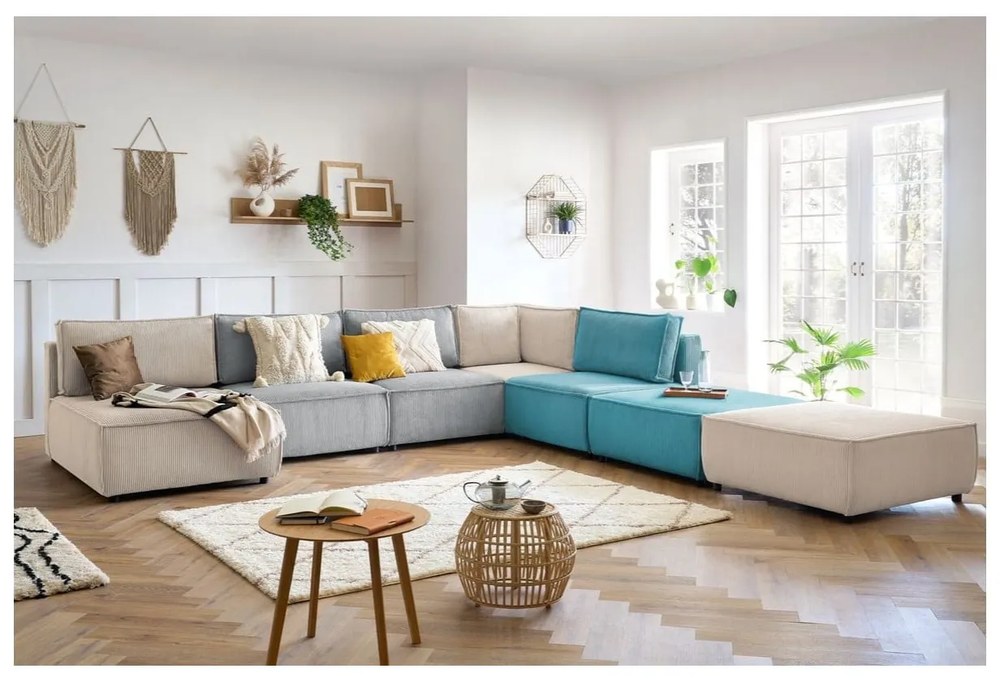 Niebieski sztruksowy podnóżek Nihad modular – Bobochic Paris