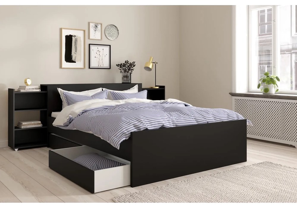 Czarne szuflady pod łóżko zestaw 2 szt. 90x190/140x190 cm Naia – Tvilum