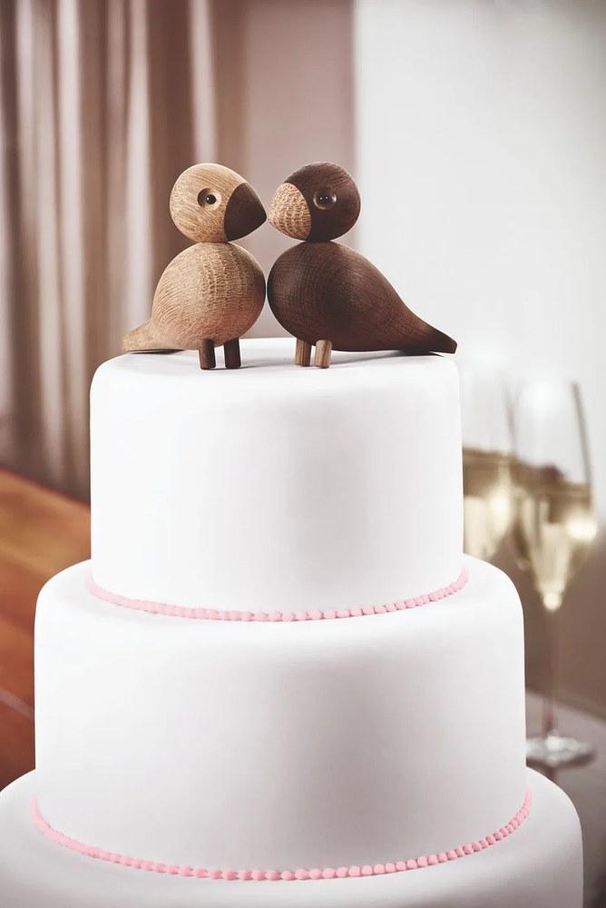 Zestaw 2 figurek z litego drewna dębowego Kay Bojesen Denmark Lovebirds