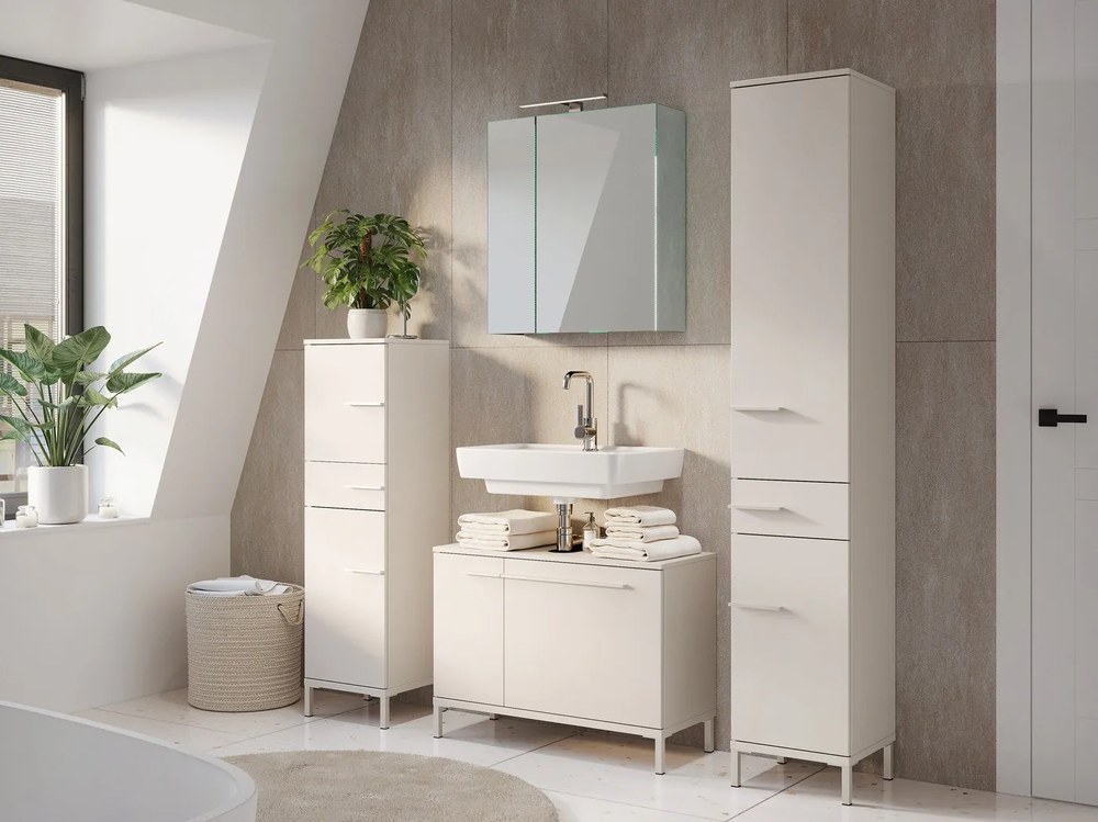 Kremowa wysoka/wąska szafka łazienkowa z matowym wykończeniem 34x123 cm Laurino – Germania