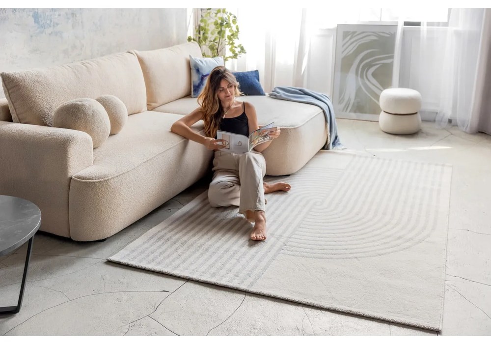 Biały puf z materiału bouclé Milford – House Nordic