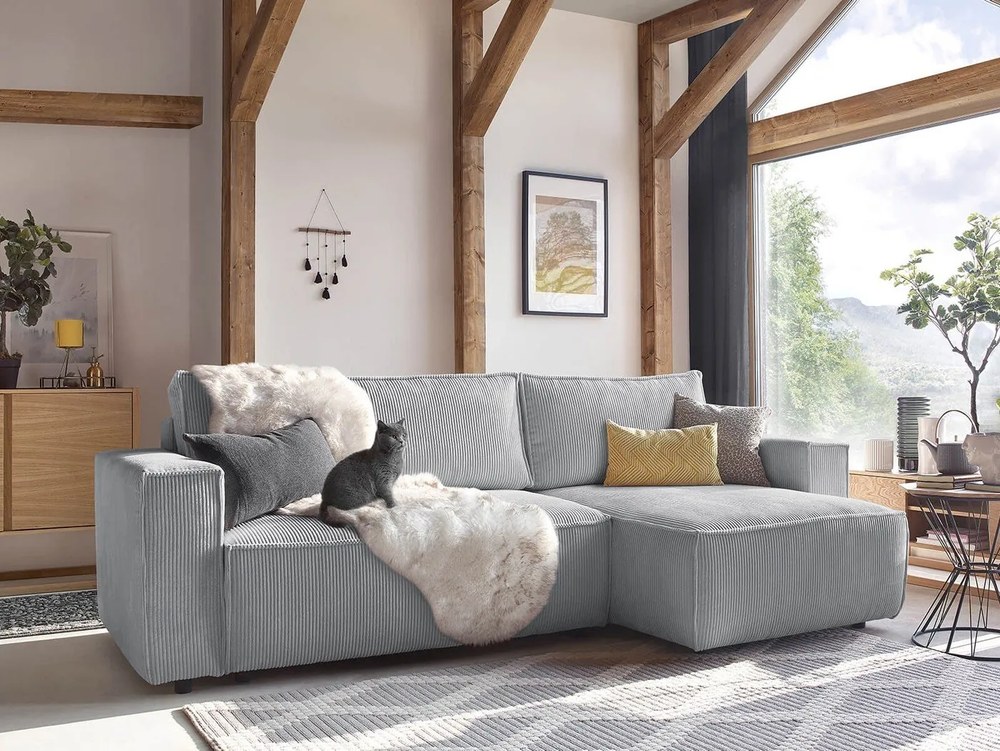 Jasnoszary sztruksowy rozkładany narożnik (strona zmienna) Nihad – Bobochic Paris