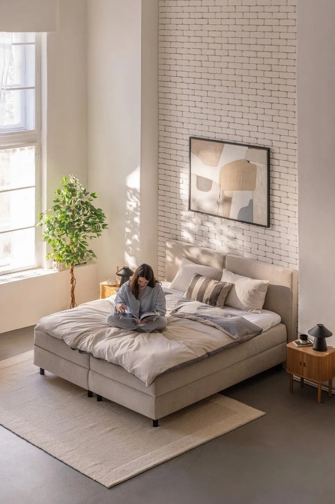 Szaro-beżowa pościel dwuosobowa z bawełny renforcé z prześcieradłem 4-częściowa 200x220 cm – Mila Home