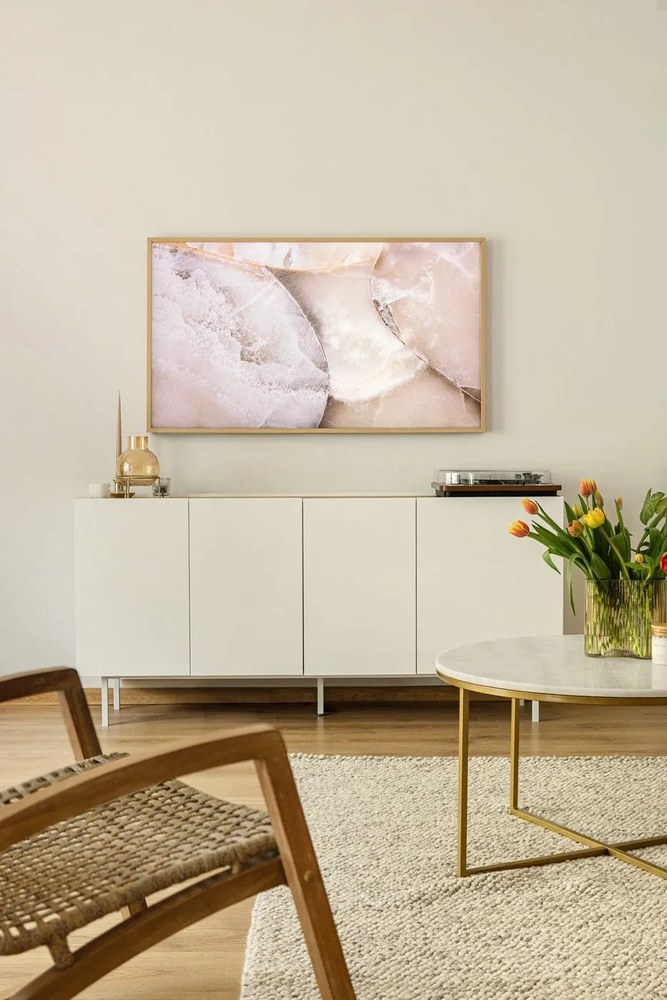 Biało-naturalna niska komoda w dekorze dębu 165x78 cm Arista – Teulat