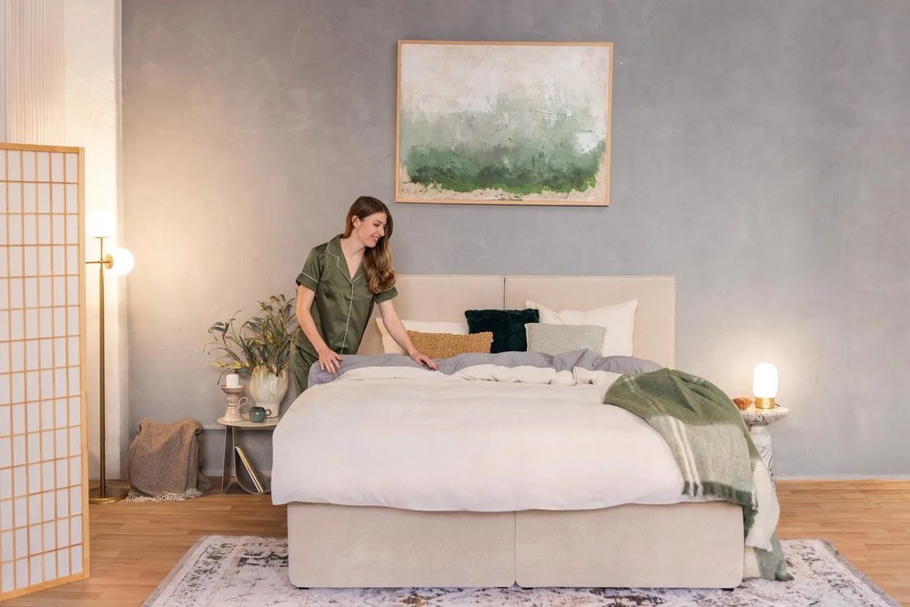Szaro-beżowa pościel dwuosobowa z bawełny renforcé z prześcieradłem 4-częściowa 200x220 cm – Mila Home