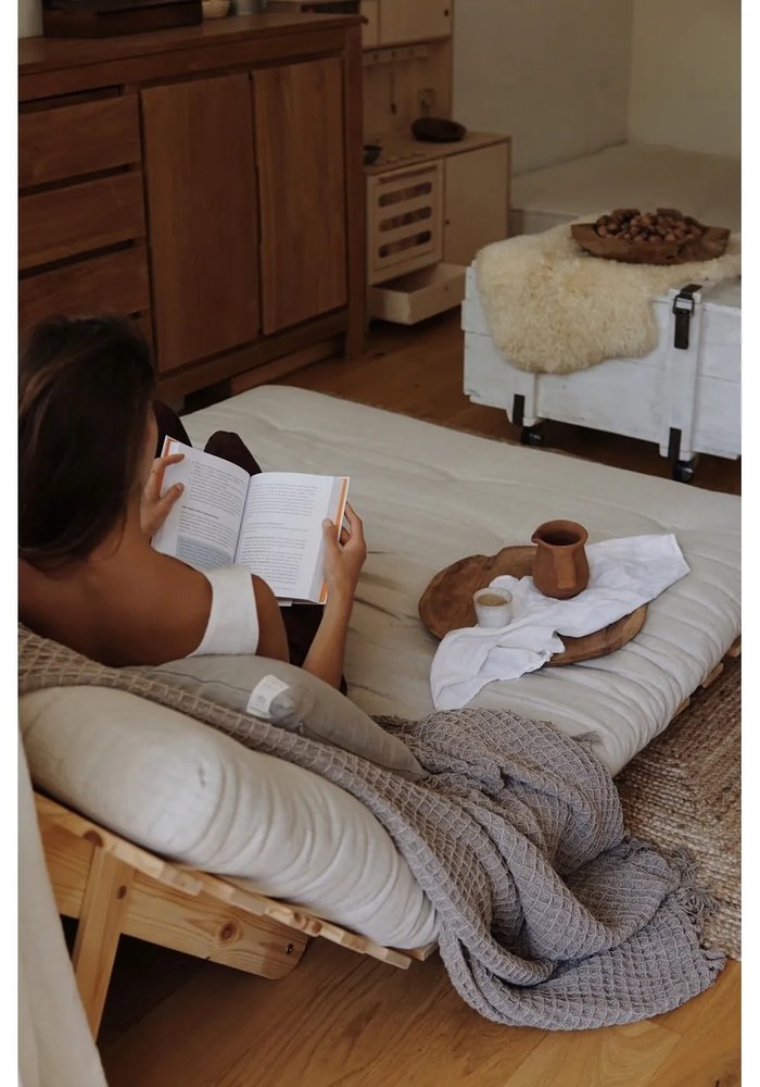 Sofa rozkładana z beżowym lnianym obiciem Karup Design Roots Raw/Linen