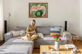 Jasnoszary sztruksowy rozkładany narożnik (strona zmienna) Nihad – Bobochic Paris