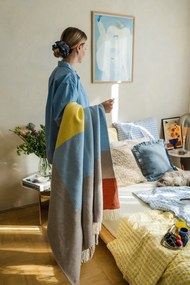 Żółto-biała pościel jednoosobowa z kory 140x200 cm Bæk&amp;Bølge – JUNA