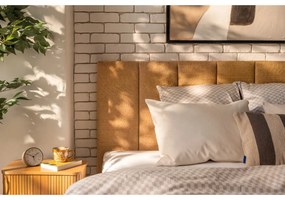Musztardowe tapicerowane łóżko dwuosobowe ze schowkiem i stelażem 160x200 cm Thessa Bold Line – Bonami Selection