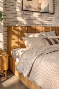 Musztardowe tapicerowane łóżko dwuosobowe ze schowkiem i stelażem 160x200 cm Thessa Bold Line – Bonami Selection